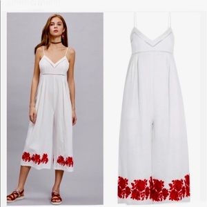 Zimmermann 100% Linen White Jumpsuit. Embroidered Roses Near  Hemline.Sz 2.